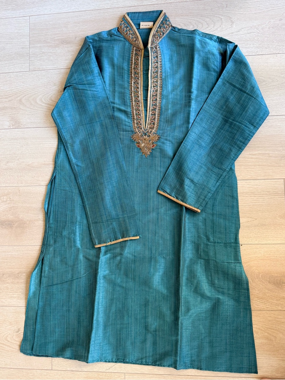 Embroidered Teal Men's Kurta with Gold Accents